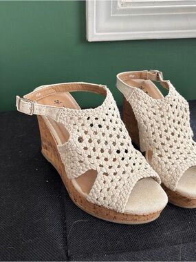 Mudd Beige Woven Cork Wedge Sandals
